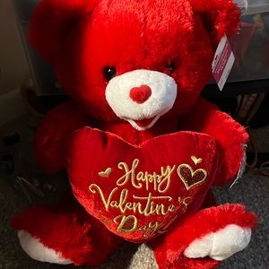 A big red happy Valentine’s Day bear
